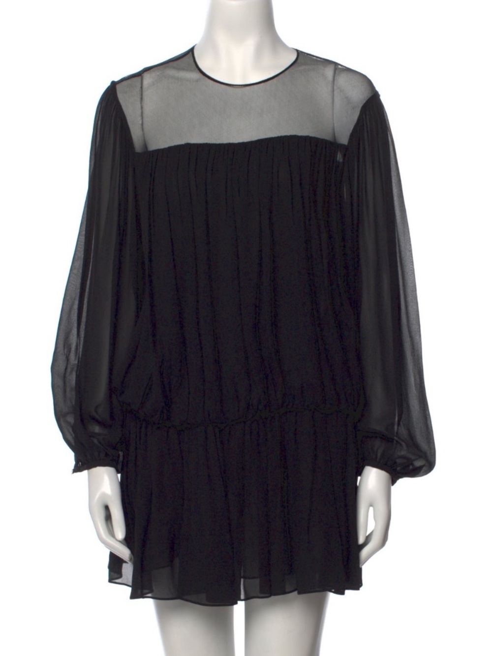 Celine Black Sheer Yoke Long-Sleeve Mini Dress Size 38